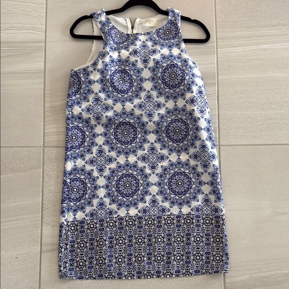 Everly Blue and White Halter Sheath Dress